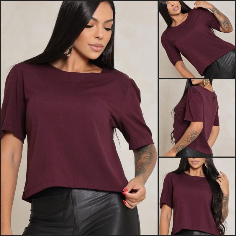 BLUSA FEMININA DE MANGA curta com elastano