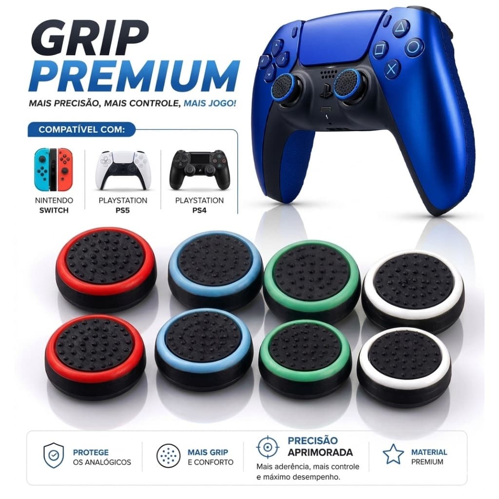 Kit 4 Grip Protetor Analógico Controle Ps3 Ps4 Ps5 Switch