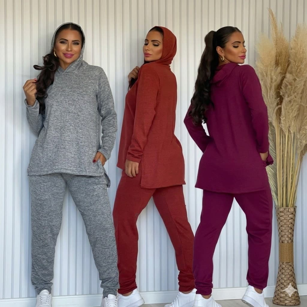 Conjunto de lanzinha com bolso moda feminina capuz confortável moderno manga longa elegante