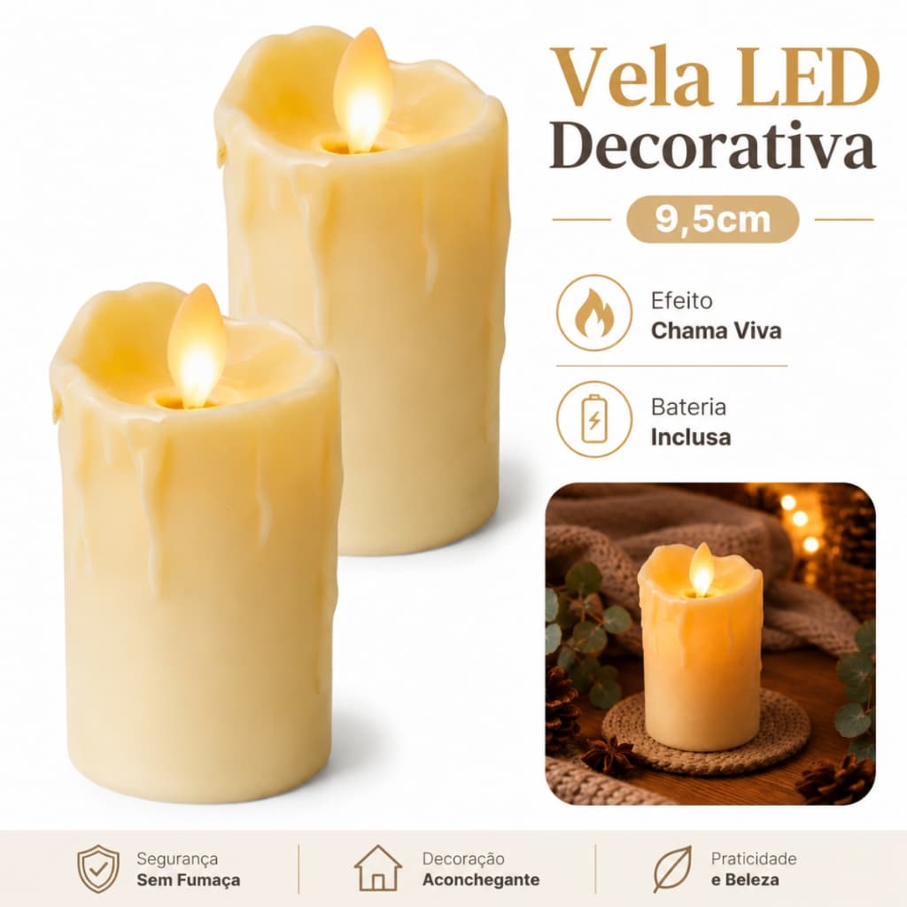 Kit C/ 6 ou 12 Velas LED Eletrônica Decorativa Chama Viva Realista Festa Casamento