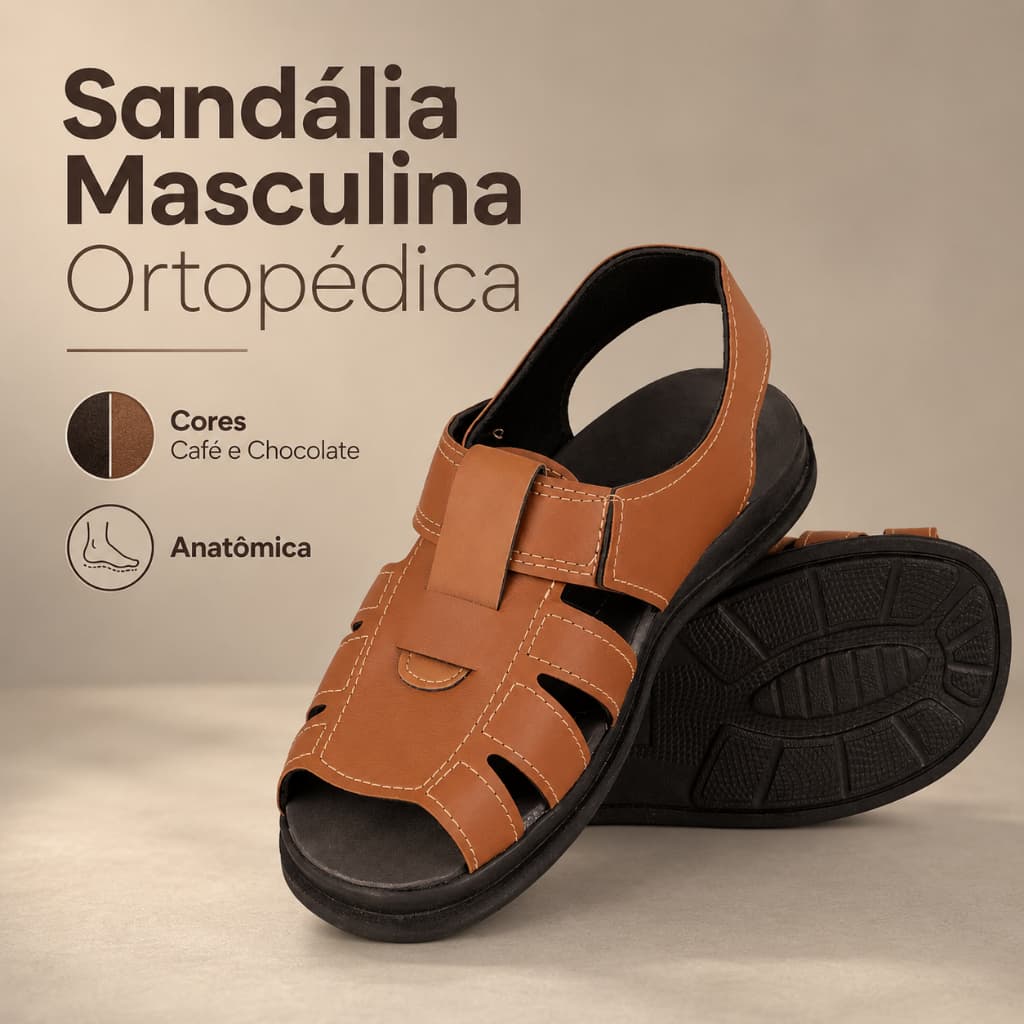 Sandália Masculina Ortopédica Anatômica Confortável Casual Antiderrapante