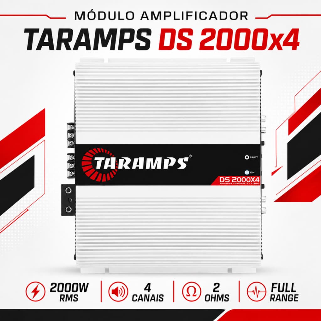 Amplificador Taramps DS 2000x4 2 Ohms 4 Canais 500W RMS Por Canal Full Range
