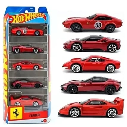 Hot Wheels Ferrari - Pack com 5 carrinhos - Miniatura Mattel 1/64