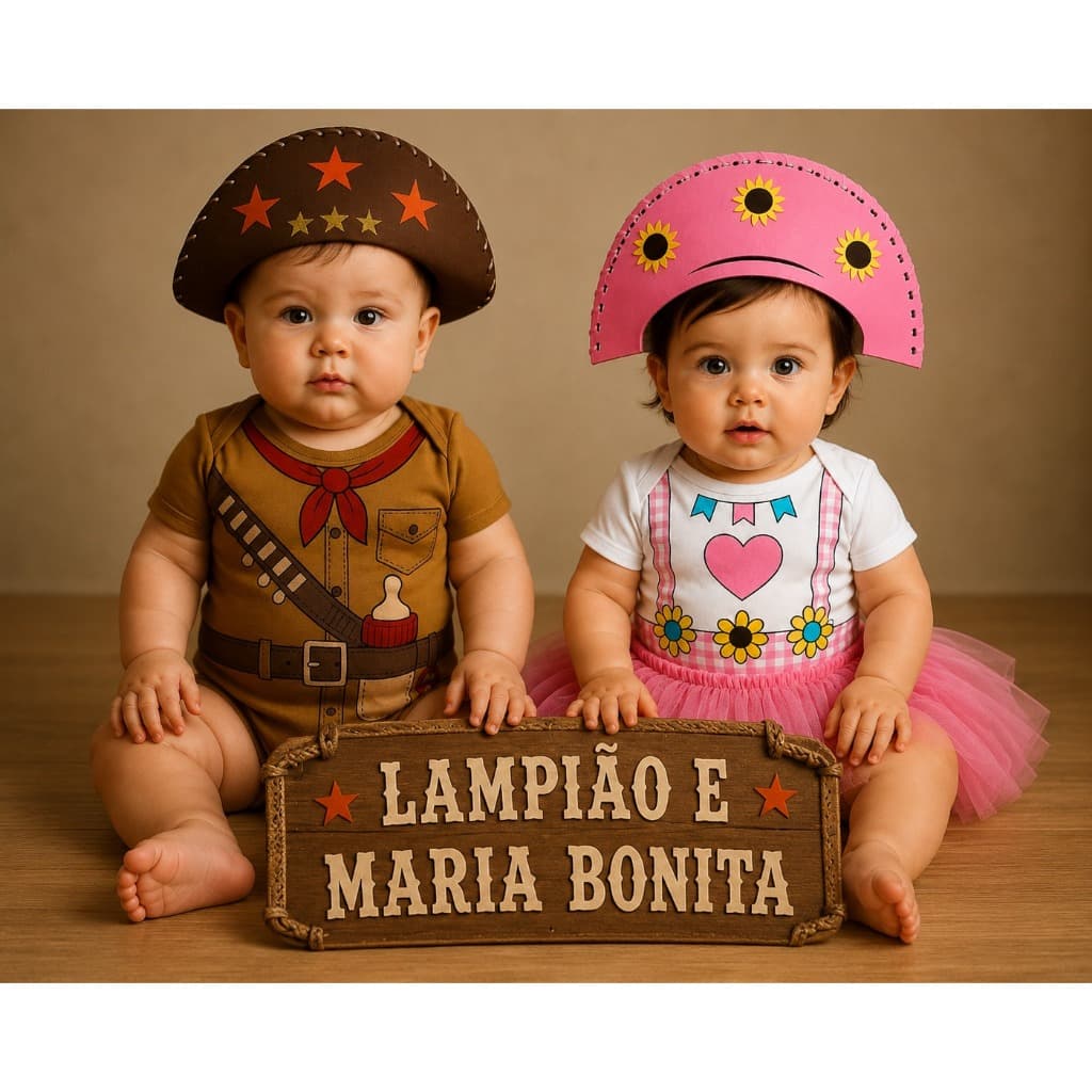 BODY BÊBE TEMÁTICO LAMPIÃO BODY + CHAPEU FANTASIA NORDESTINO CANGACEIRO