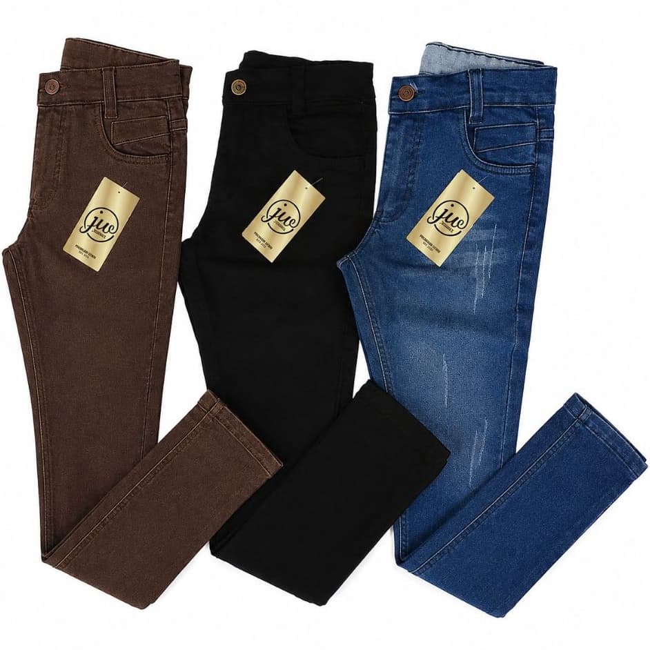 Kit 3 calça jeans e sarja menino infantil ao juvenil com regulagem interna premium 10 ao 16 slim