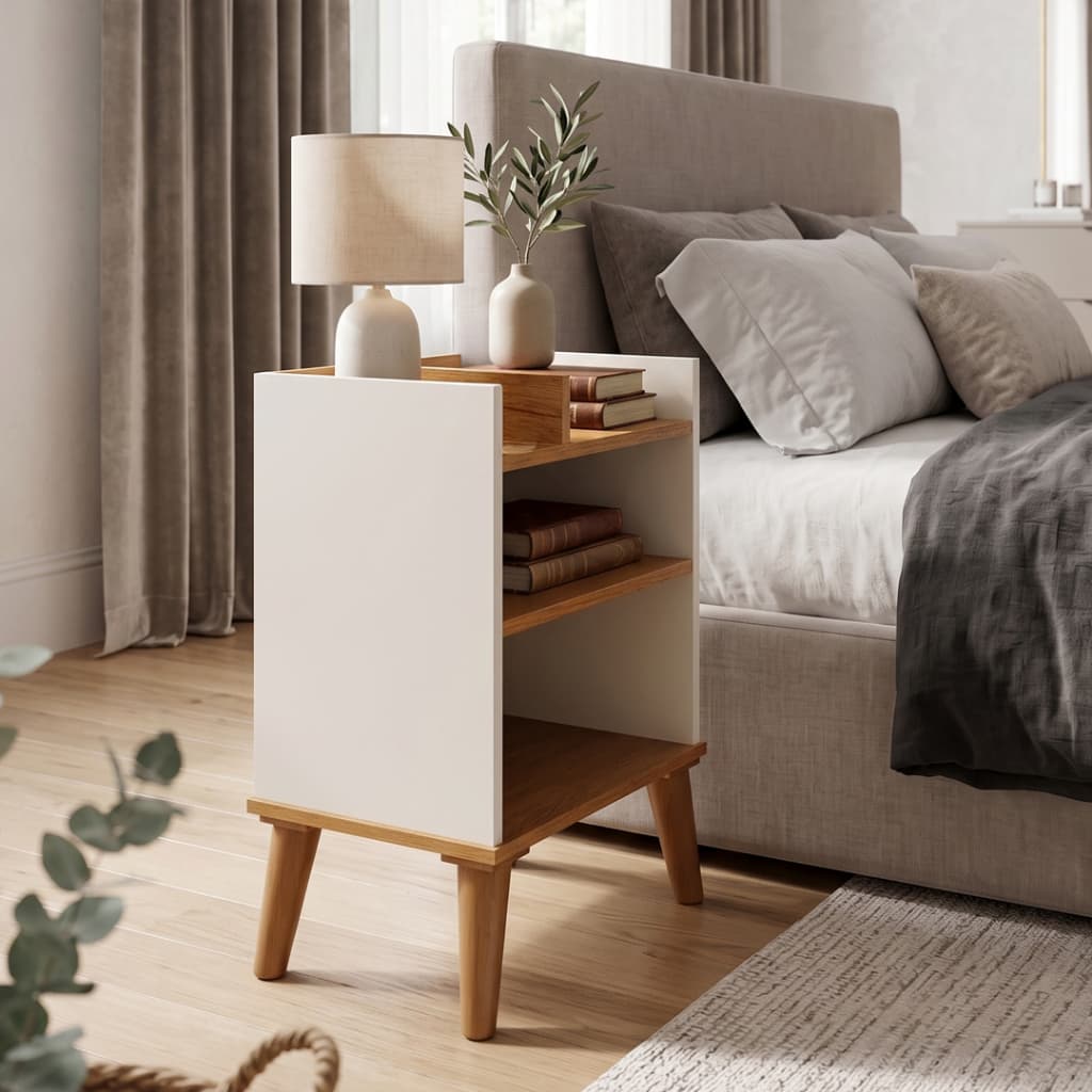 Mesas de Cabeceira Para Quarto Com Prateleira Decoração Pés Nicho Quarto