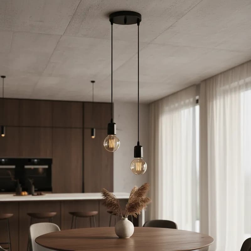 Pendente Luminária Lustre Base Dupla E27 Fio Cabo Vintage Retro Aramado Industrial