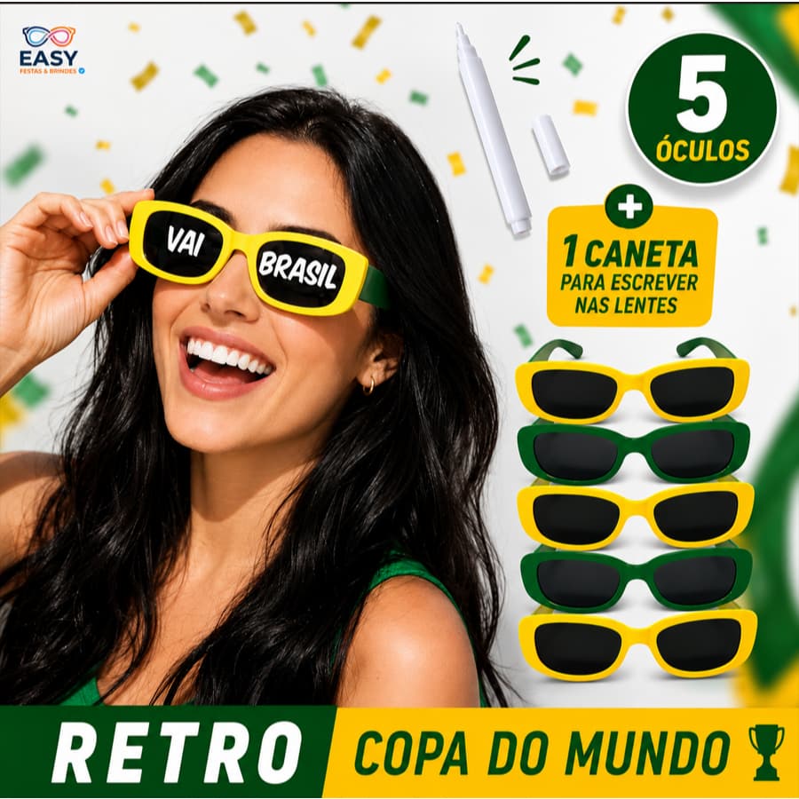 Kit 05 Oculos Brasil Copa Do Mundo Seleção Verde E Amarelo Retro