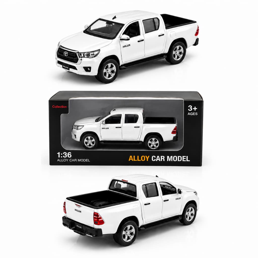 Miniatura de Ferro Caminhonete Toyota Hilux 2021 - Escala 1:36 | Detalhes Perfeitos e Funcionalidades Premium!