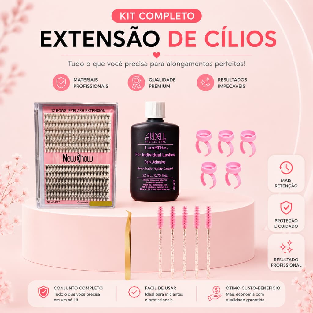 Kit Cílios Postiço Tufo Tufinho New Show Cilios em Casa Cola Salon Pro Ardell Lanell Profissional