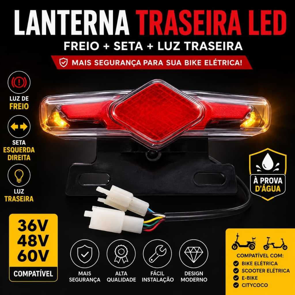 Lanterna Traseira LED Bike Elétrica Luz Freio Seta 36V 48V 60V E-bike Scooter Citycoco Universal