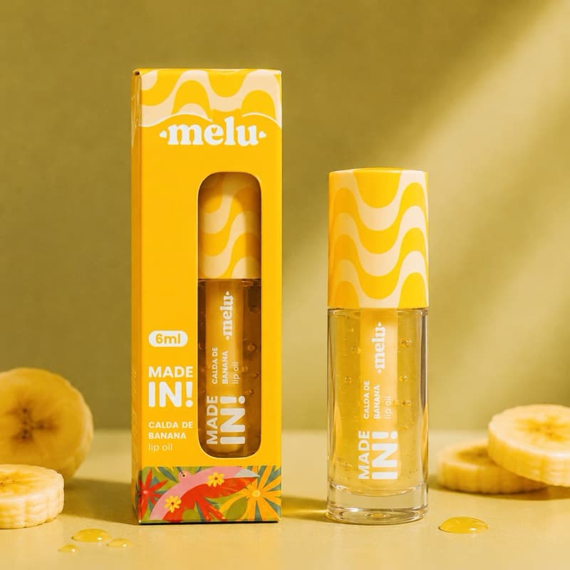 Lip Oil Calda de Banana Melu Brilho Intenso Hidratação Labial