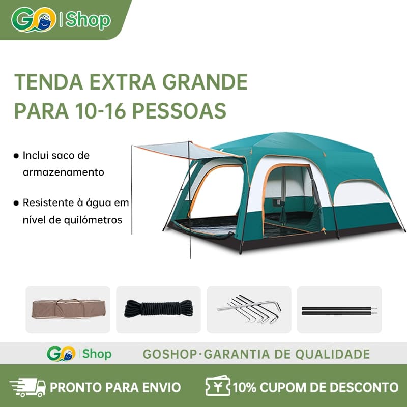 Barraca Camping Acampamento Luxe 10-16 Pessoas Tenda Familiar Grande Varanda 430x320x200cm