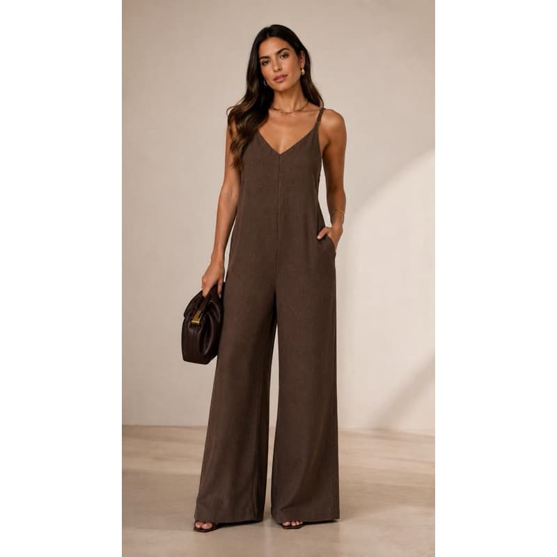Macacão Longo Duna Wide Leg Pantalona Tendência Blogueira Moda Gringa