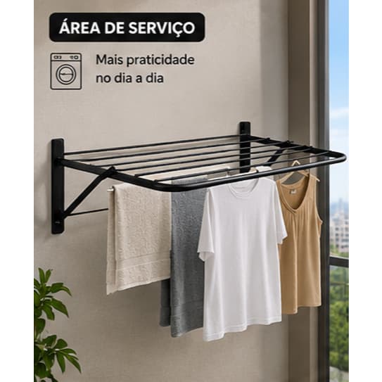 Varal de Parede Dobrável Retrátil em Aço Compacto 10kg Antiferrugem