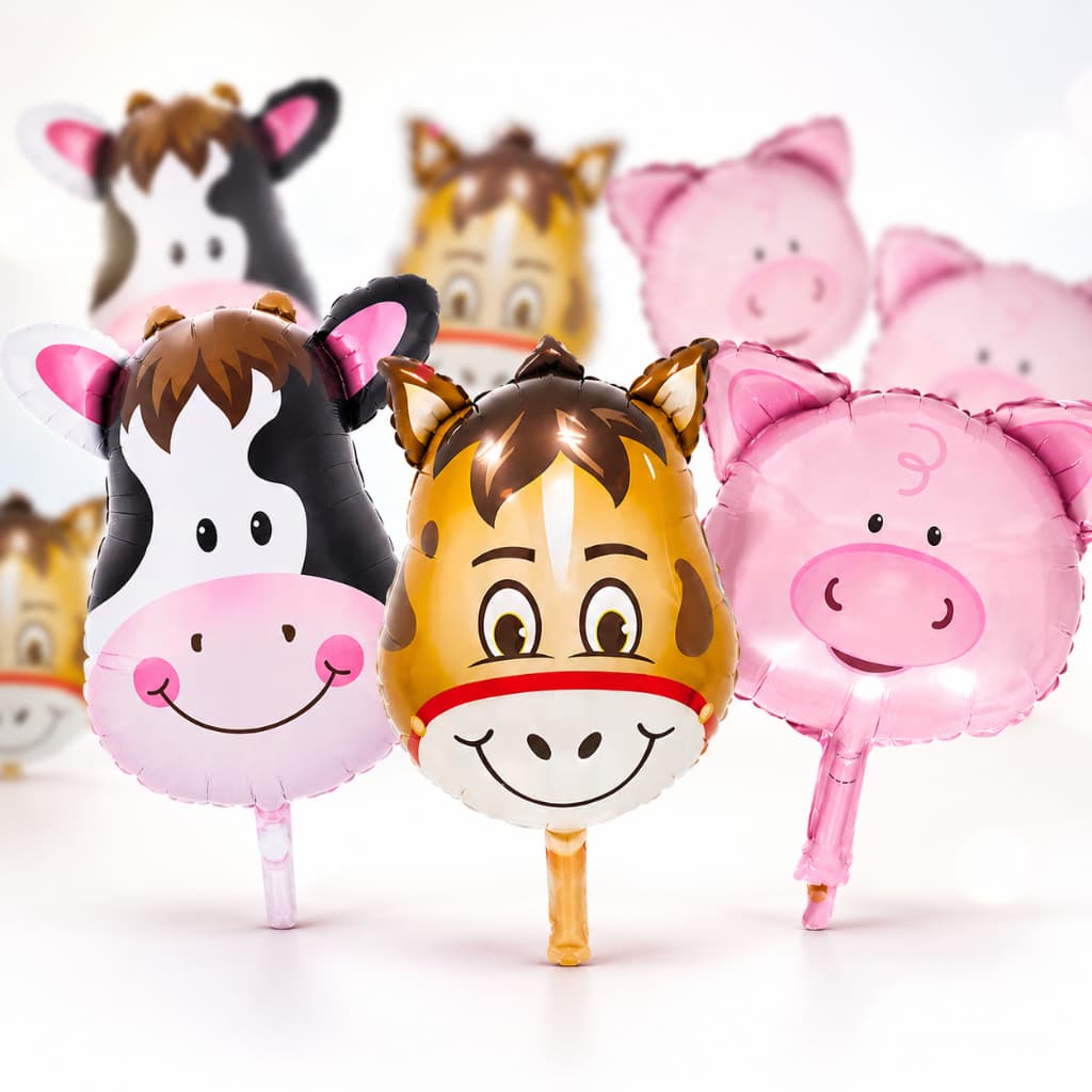 10 Mini Balão Fazendinha Animais Cabeça 32cm Metalizado Decoração Aniversario C90487