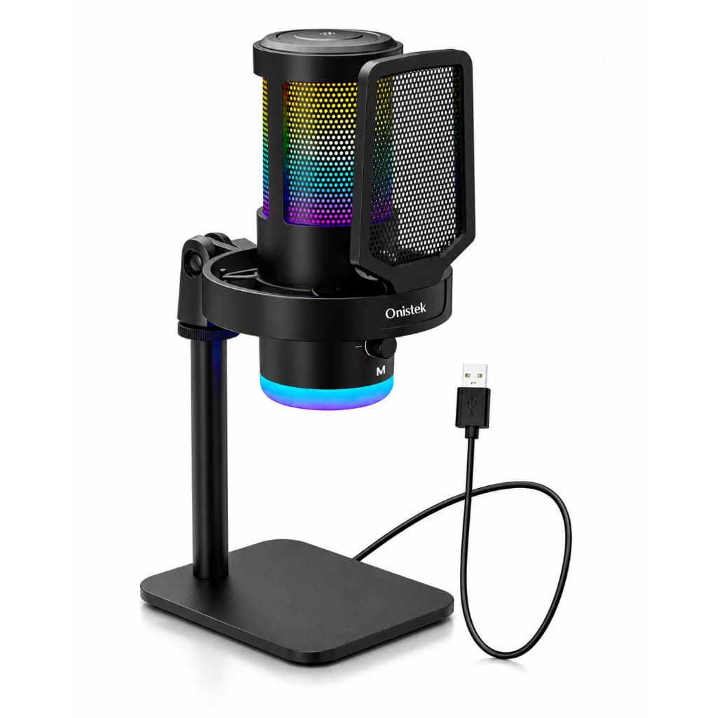 MICROFONE GAMER USB CONDENSADOR LED RGB PROFISSIONAL