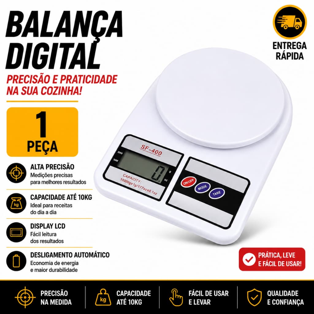 Balança Digital Eletrônica Cozinha Alta Precisão 10 Kg Cor Branco