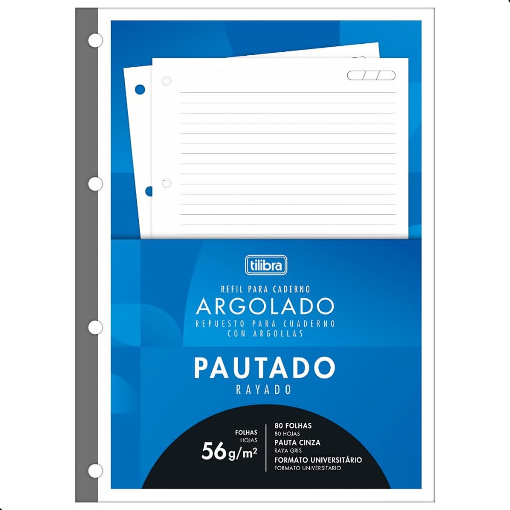Refil Caderno Argolado Tiliflex Tilibra 80 Folhas 4 Furos 56g Universitário