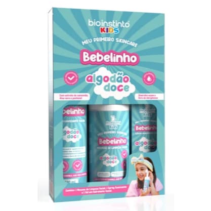 kit 3 itens skincare Bio Instinto Infantil Bebelinho Algodão Doce Limpa e Hidrata Hipoalergênico