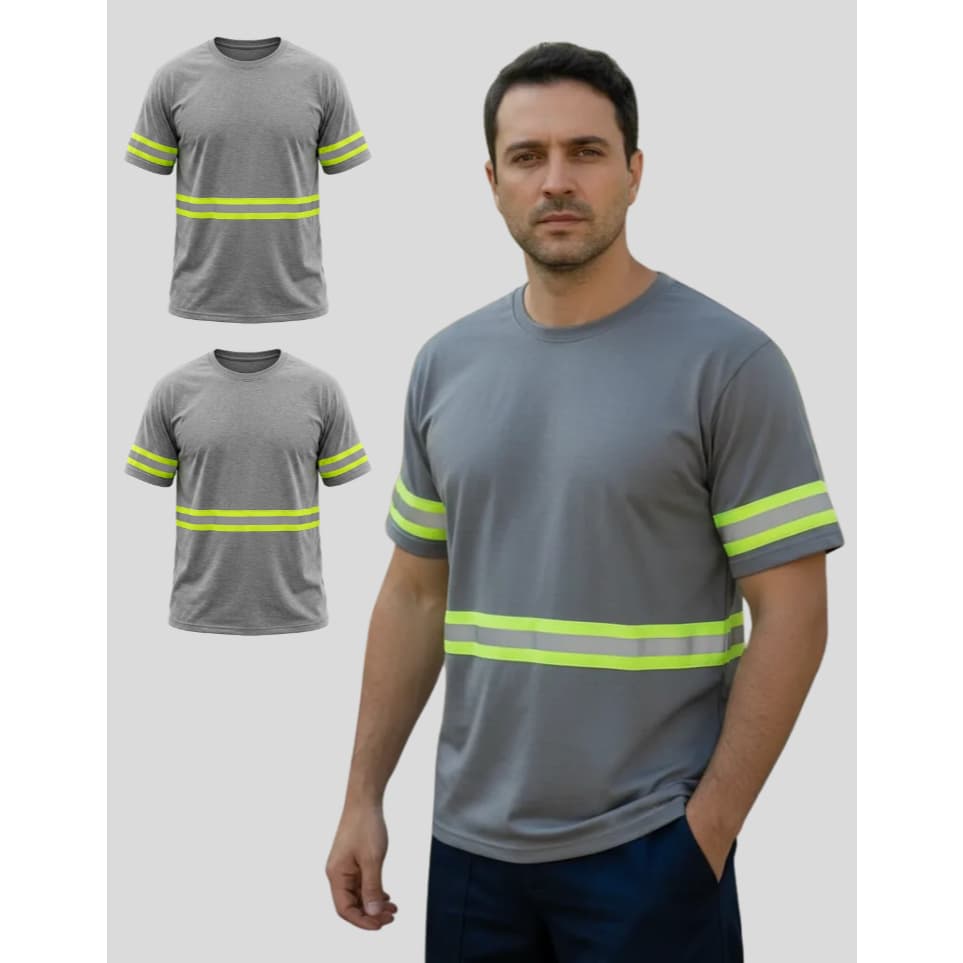 Kit 2 Camisetas Manga Curta Com Faixa Refletiva Malha Fria Trabalho Uniforme Rodovia Obra