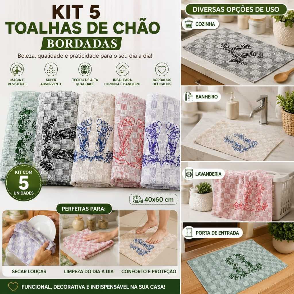 Kit 5 Tapetes Toalha De Chão Para Cozinha E Banheiro 40x60 Macio Absorvente
