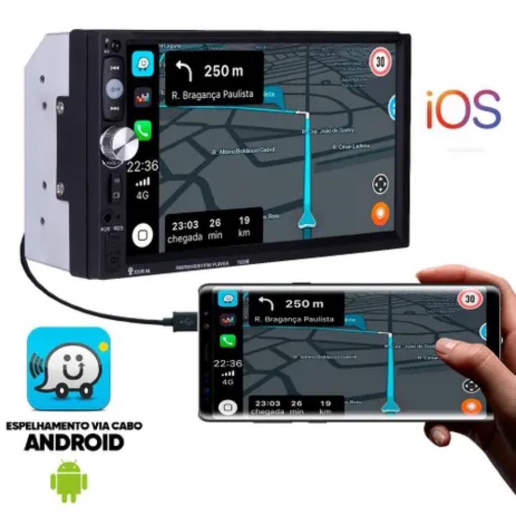Central Multimídia Universal 2Din Com Espelhamento USB, Bluetooth, Tela de 7 - MP5
