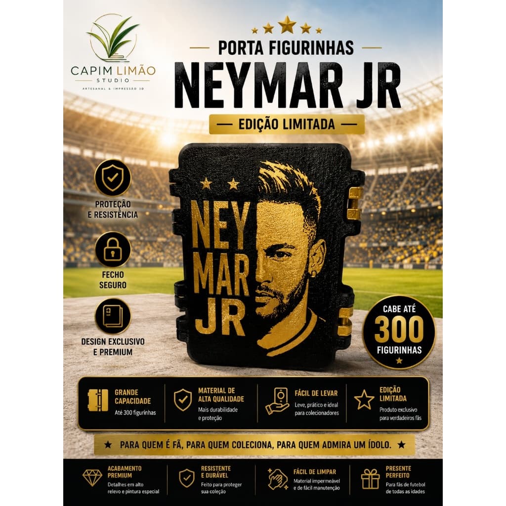 Caixinha Porta Figurinhas Copa 2026 Neymar Jr Edição Limitada Premium Até 300 Figurinhas