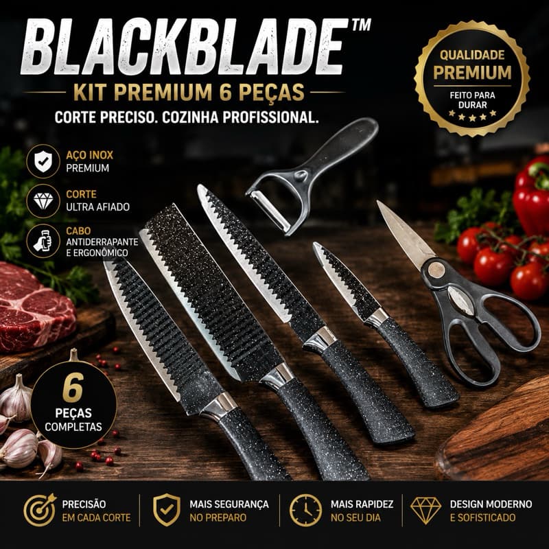 BlackBlade™ | Kit Premium de Facas 6 Peças 🔥