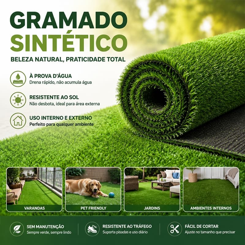 Grama Sintética Decorativa Artificial Grama Sintetica Decorativa 30mm (0,50mt X 3,00 - 10,00mt)