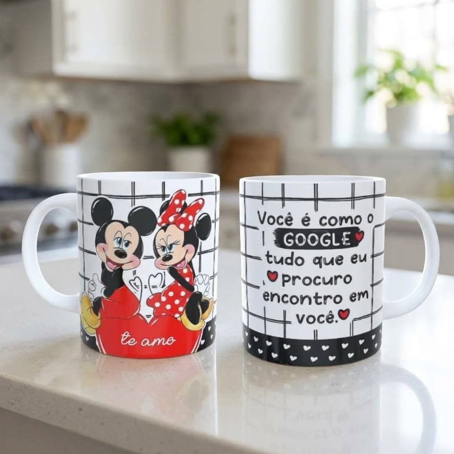 Caneca Romântica Mickey E Minnie Dia Dos Namorados Estampa Casal