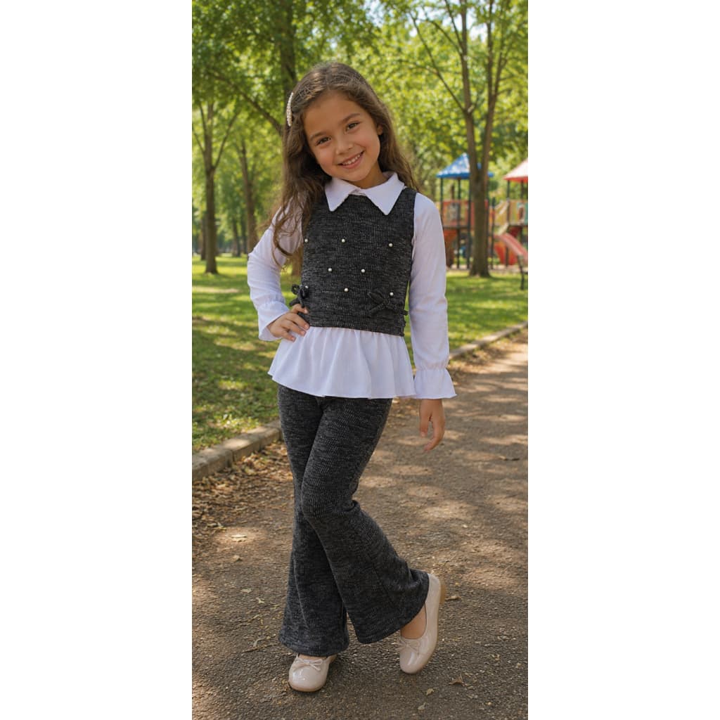 Conjunto Infantil Feminino Calça flare E Blusa Com Pérolas