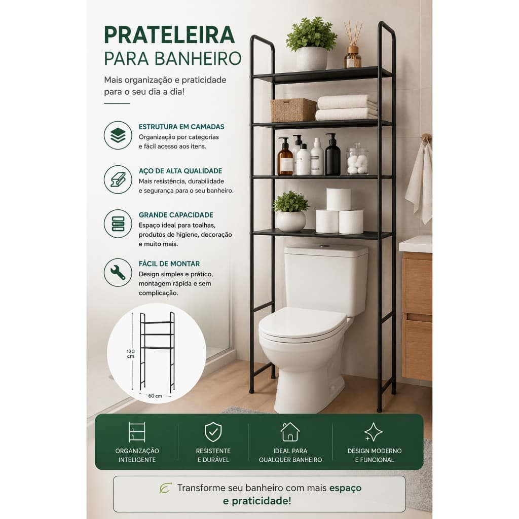 Prateleira para Banheiro E lavanderia Multiuso ON-SM004 – Organização e Elegância para seu Espaço  Descrição do anúncio