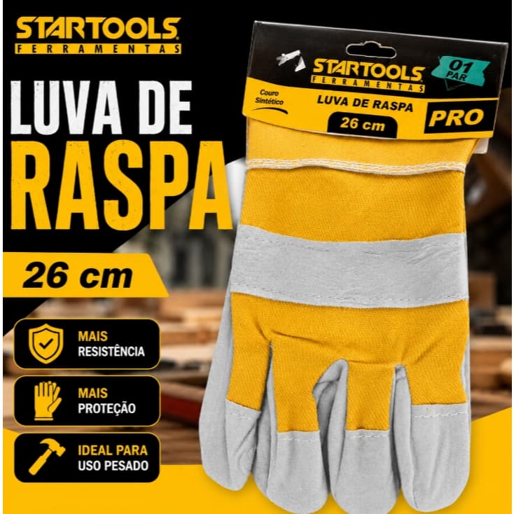 Luva de Raspa PRO Startools 26cm Couro Sintético Resistente para Uso Pesado
