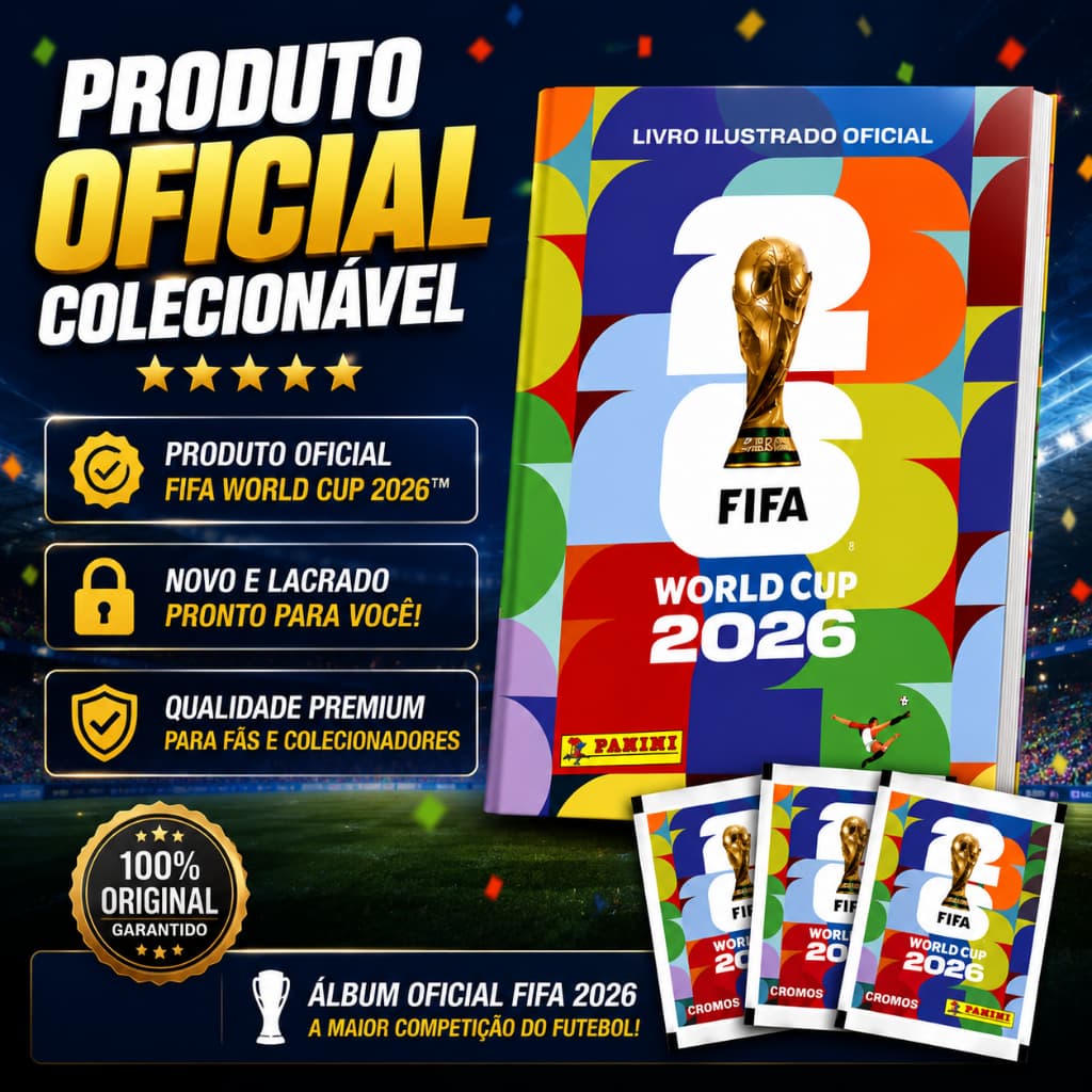 Álbum Copa do Mundo FIFA 2026 + 20 Envelopes Figurinhas Livro Ilustrado Colecionável