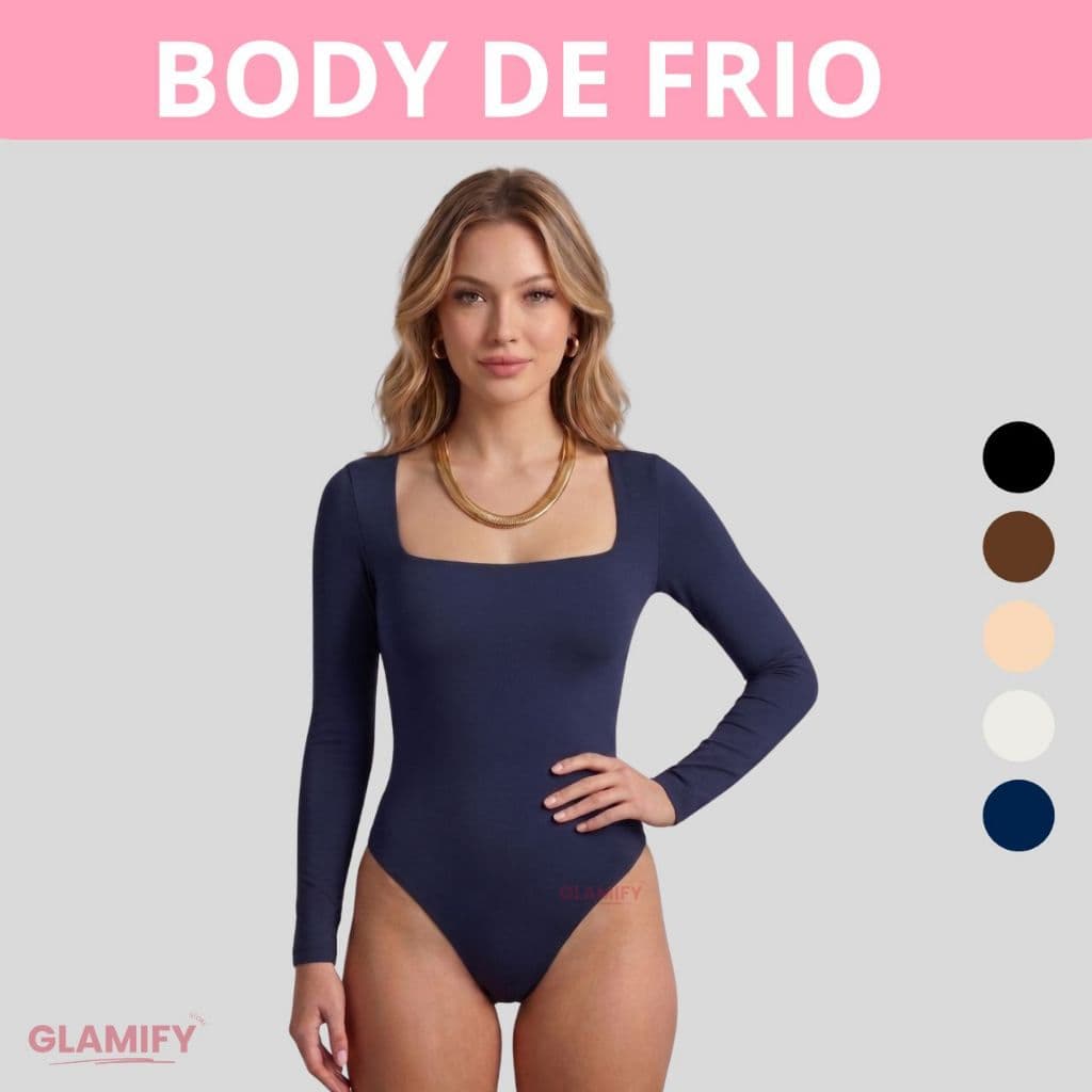 Body Manga Longa Feminino Decote Quadrado Elegante Casual Forro Duplo Suplex Segunda Pele