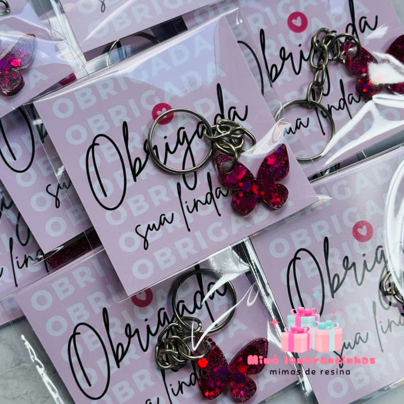 Chaveiro Borboleta Brinde Personalizado Kit 20 a 80 Unidades Agradecimento Cliente