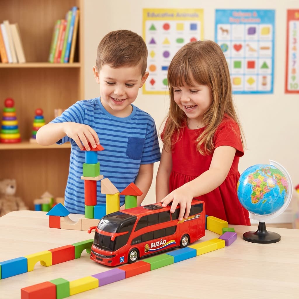 Brinquedo Infantil Onibus Buzão Grande 2 Andares Roda Livre 45cm