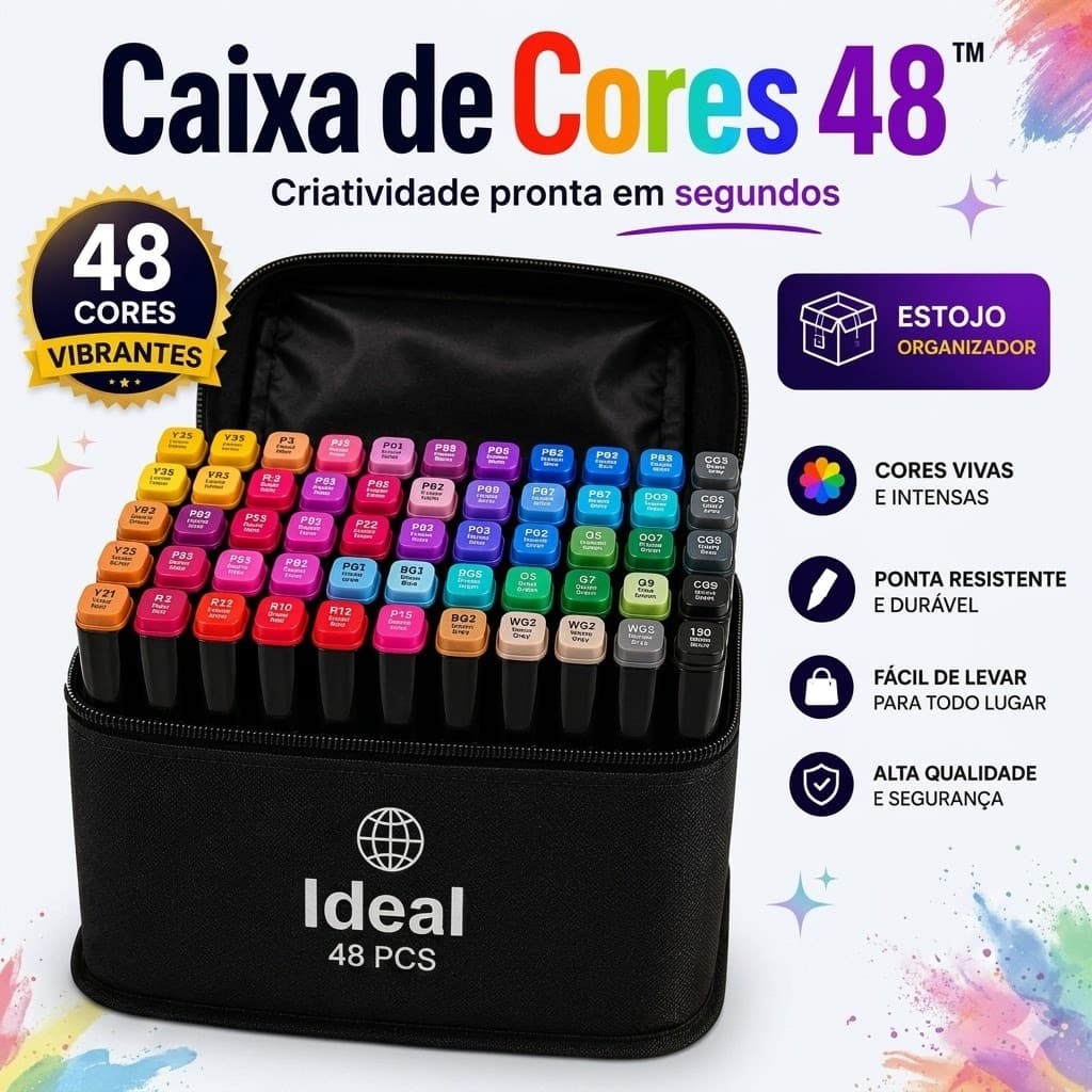 Estojo Canetas Hidrográficas Coloridas 48 Peças Alta Qualidade Arte Desenho Caixa de Cores 48