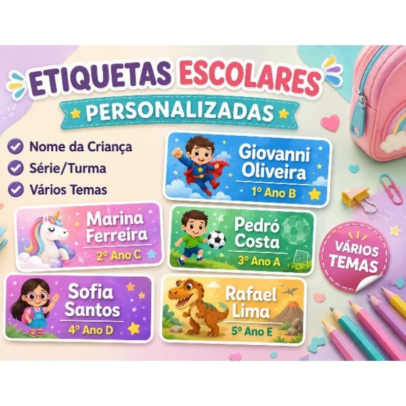 Etiquetas Escolares Personalizadas em Papel Fotográfico Adesivo – etiqueta/escolar/festa