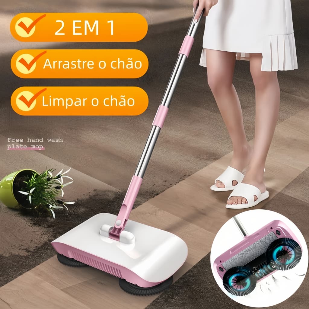 Vassoura Mágica 2 em 1 Aspirador Esfregão Giratório Manual Mop Seco Umido Limpeza Rápida e Prática para Casa