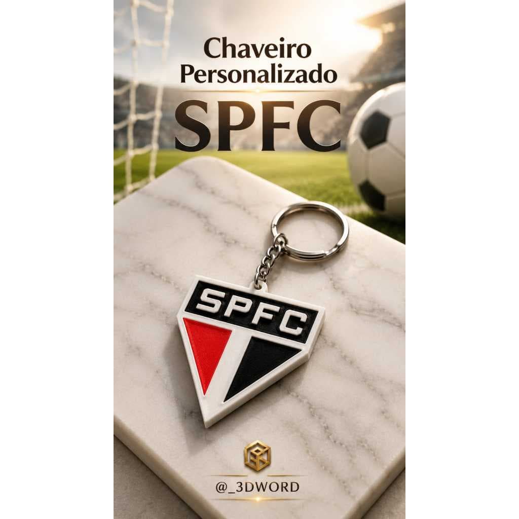 Chaveiro SPFC São Paulo Futebol Clube em Impressão 3D Premium com Argola Metálica e Acabamento Exclusivo para Torcedor X