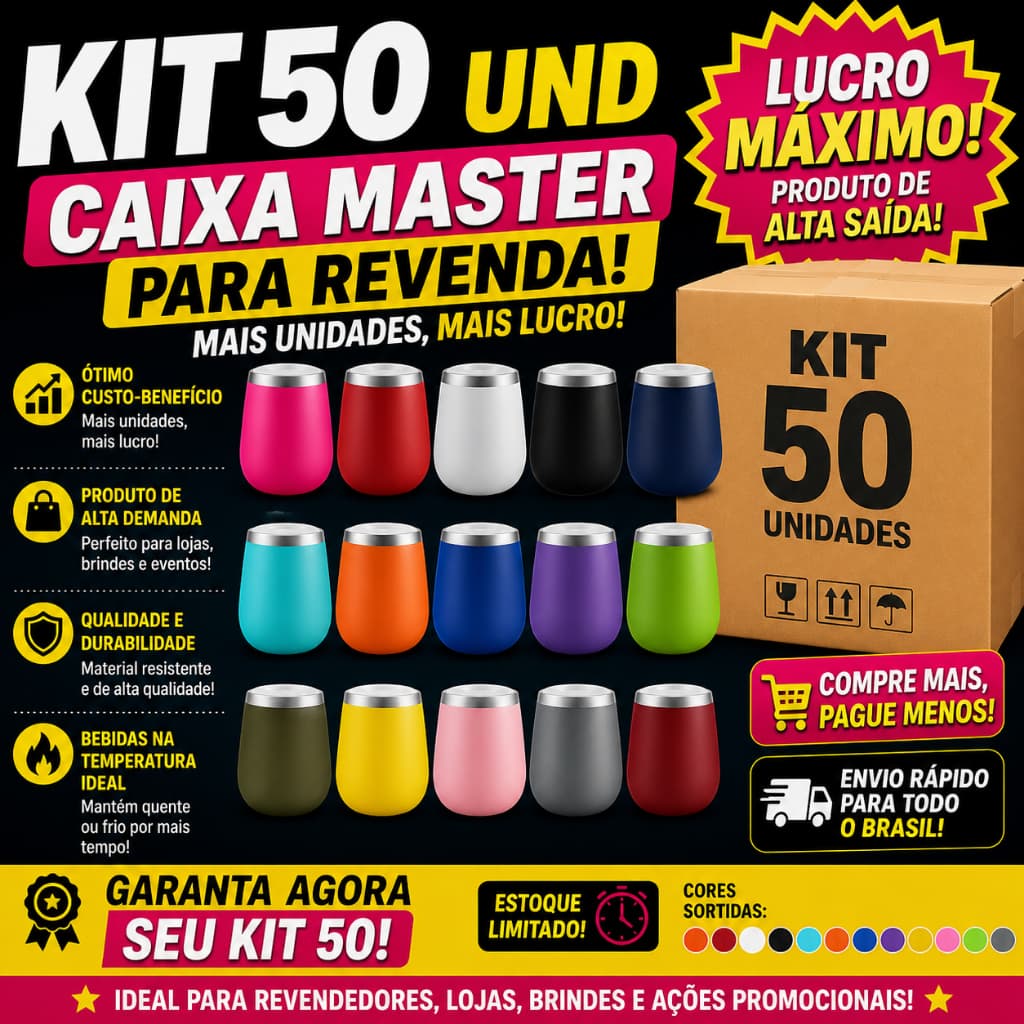 Kit 50 Copo Cuia Oval 350ml Térmico com Tampa Atacado Caixa Revenda Aço Inox Bebida Quente Gelado