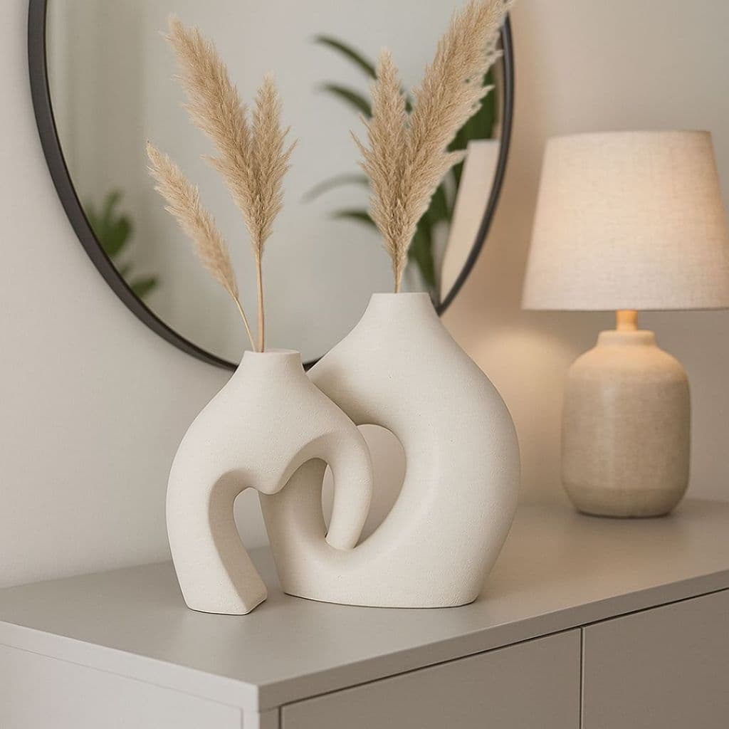 Kit 2 Vasos Branco e Marfim Ideal Para Sala Cozinha Escritório Mesa Aparador Decoração Refinada Luxo