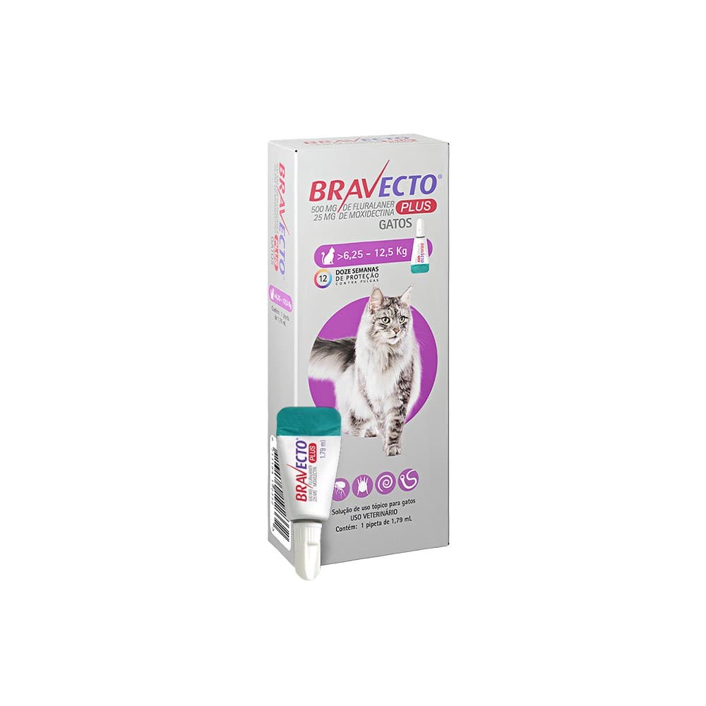 Antipulgas Bravecto Plus Transdermal para Gatos de 6,24kg a 12,5kg - MSD Saúde Animal
