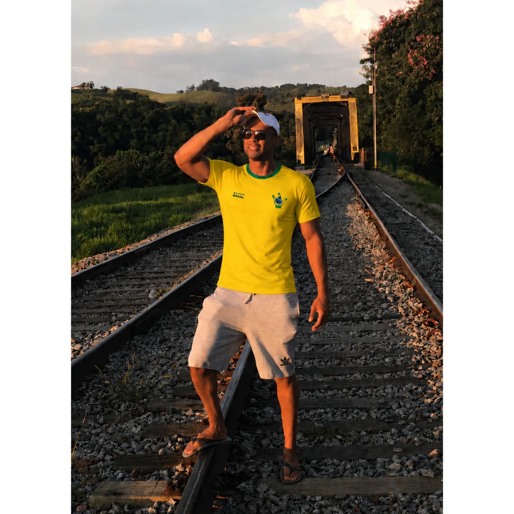 BRASIL AMARELA SELEÇÃO FUTEBOL CAMISA HOMEM MULHER UNISSEX TRADICIONAL COPA TORCIDA ADULTO FIT PAIXÃO LIBRAS SINAL VERDE