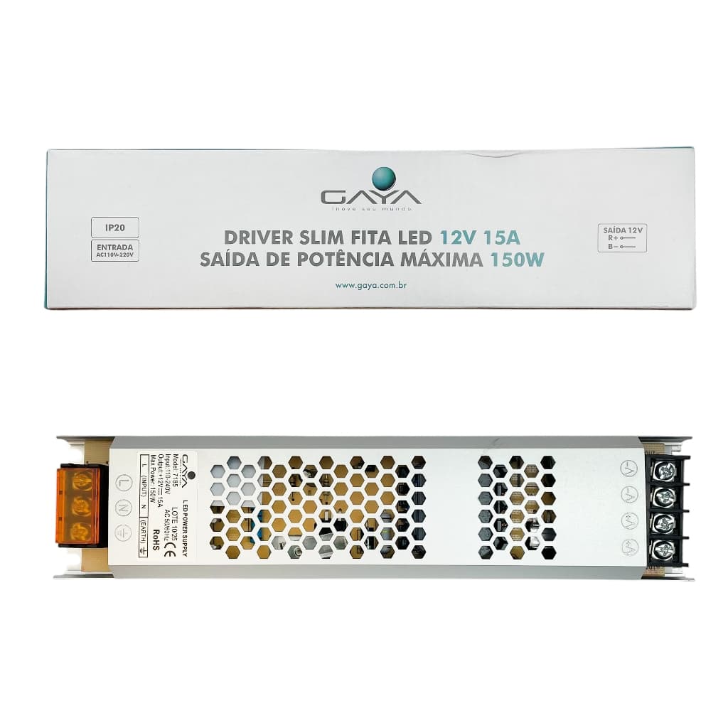 Driver Slim 15a 12v - 150w Entrada Bivolt Ip20 Gaya 7185