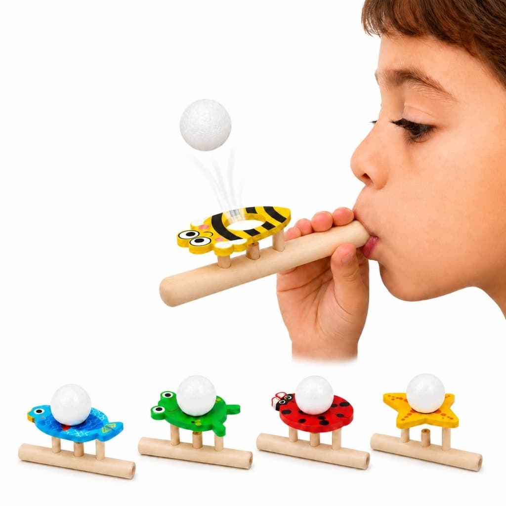 Brinquedo Assoprar Bolinha Não Cair Fono Exercício Madeira