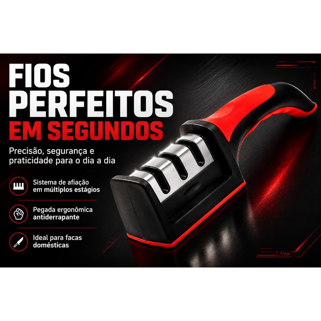 Afiador Faca 3 Estágios Profissional Amolador Inox Afiação Rápida Churrasco
