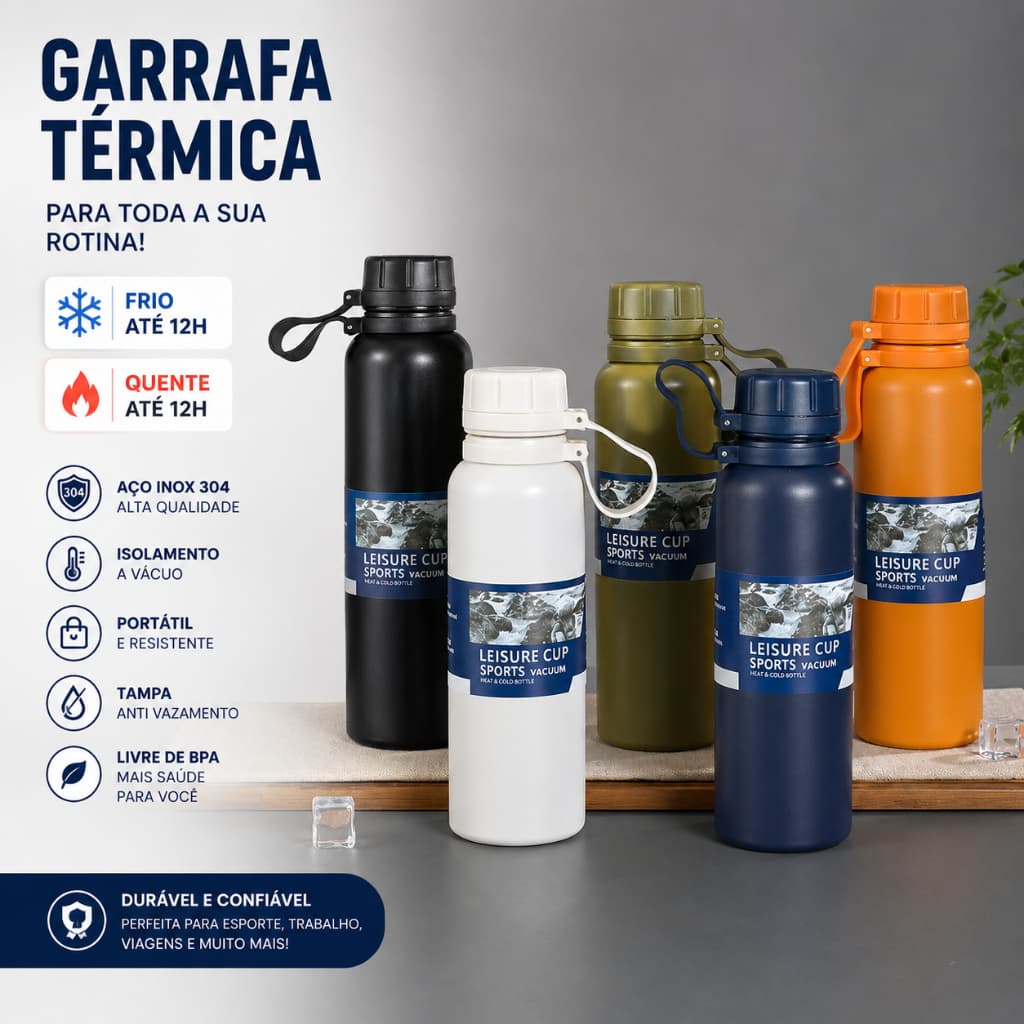 Garrafa Térmica Inox 1000ml – Dupla Camada Vácuo Mantém Bebidas Quentes ou Frias Academia & Outdoor